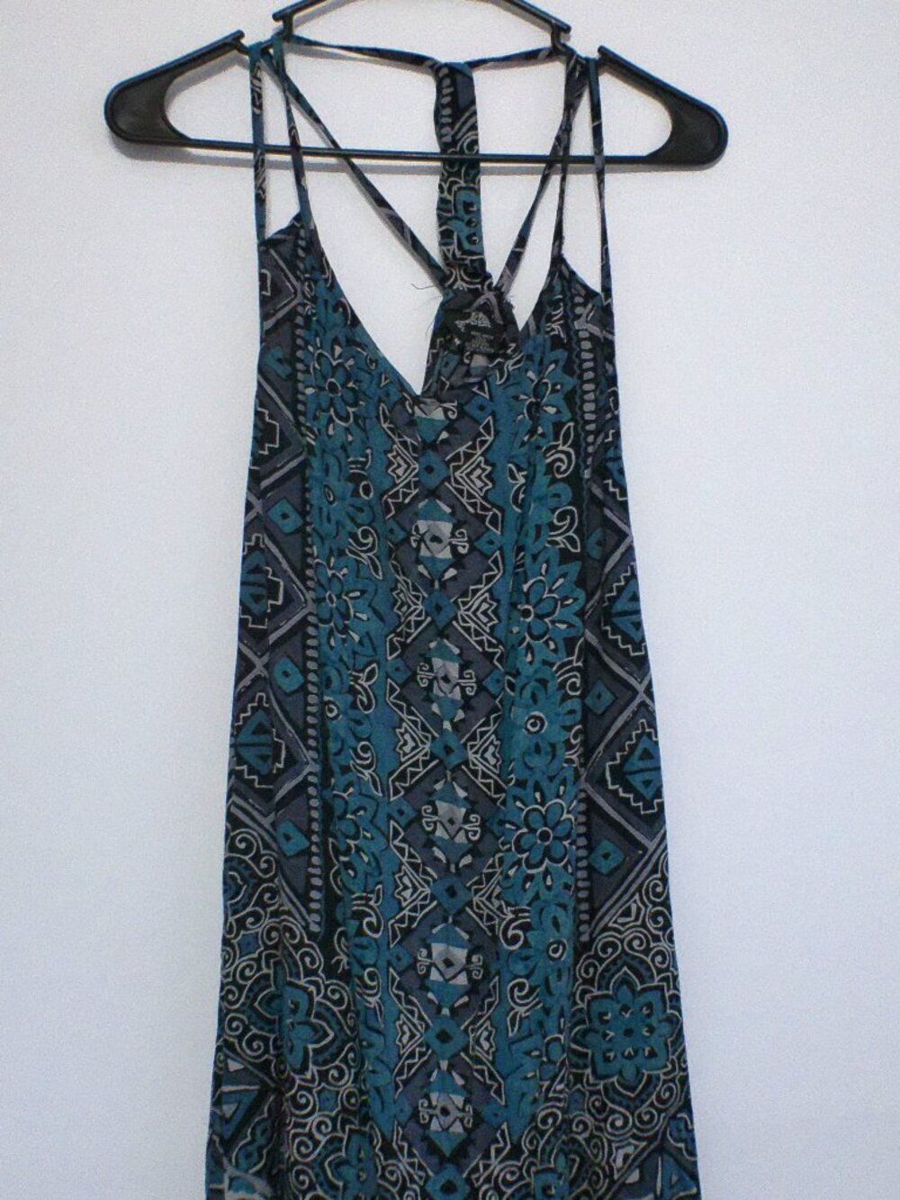 Angie Boho Tank Top Women’s Large Blue Tribal Print Strappy Flowy Festival